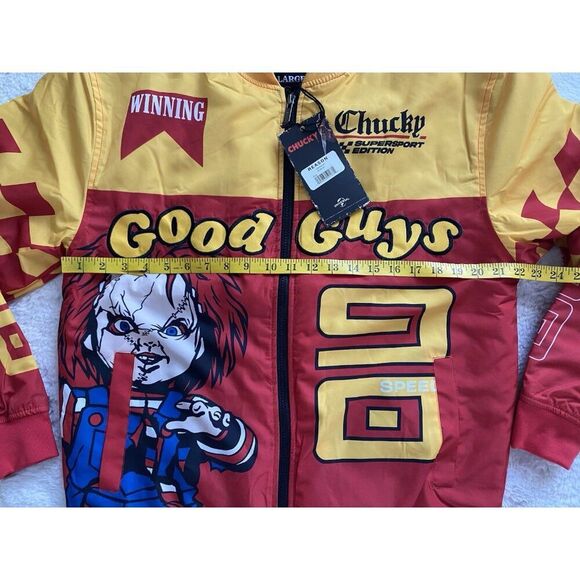 Reason X Chucky Good Guys Varsity Bomber Racing Red Jacket Men’s Sz L NEW - Picture 8 of 15